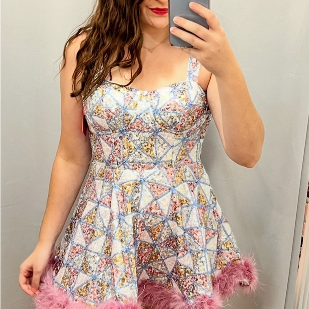 Buddy Love Ballerina Bustier Multicolor Mini Dress with Pink Trim